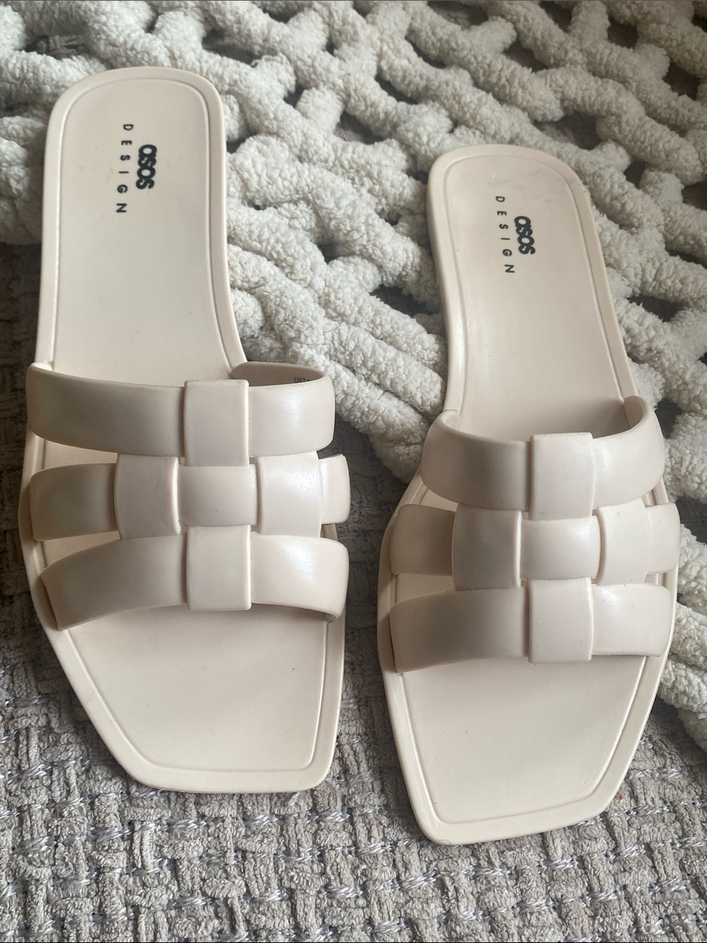 ASOS Cream Woven Slide Sandals